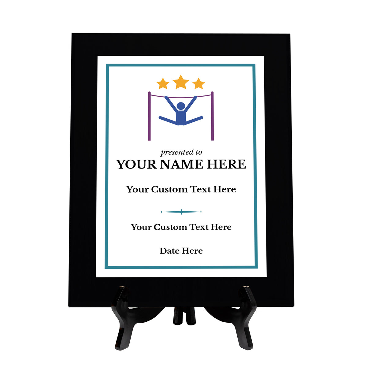 Gymnastics Customizable Black Frame Wooden Award Plaque | Easel Mount Option | Achievement and Recognition Personalizable Plaques