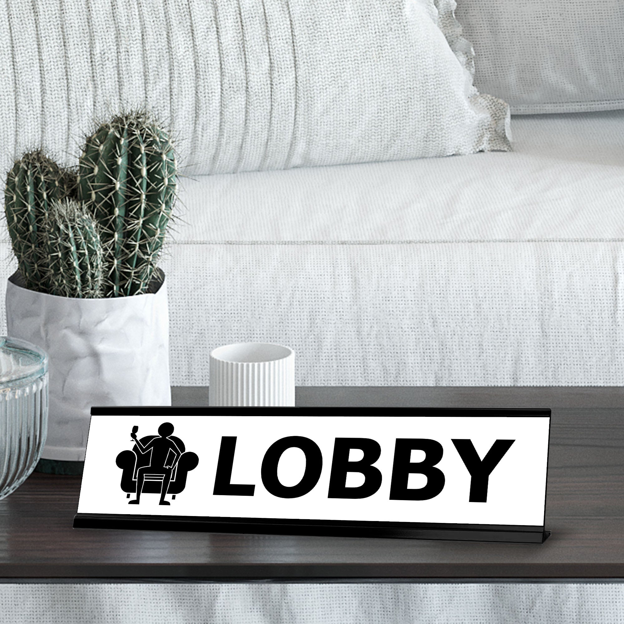 Lobby Sofa Black Frame, Desk Sign (2x8¨)