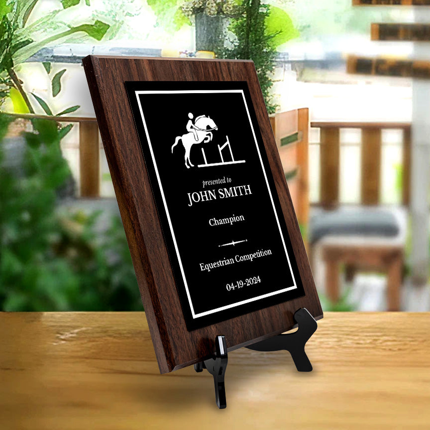 Equestrian and Horse Riding Customizable Wooden Award Plaque | Easel Mount Option | Personalizable Plaques | Sport and Athletic Competition Award