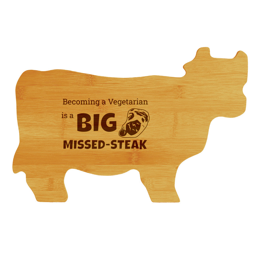 Becoming a Vegetarian is a Big Missed-Steak 14.75 x 9.75" Cow Shape Cutting Board | Funny Kitchen Chopping Board