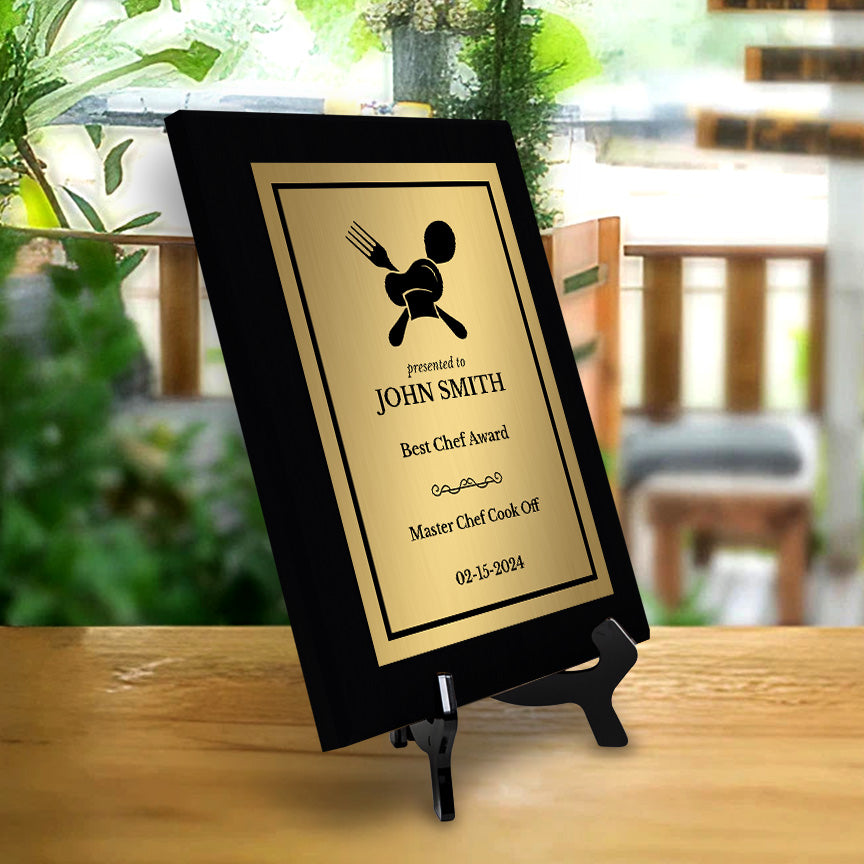 Cooking Competition and Chef Customizable Black Frame Award Plaque | Easel Mount Option | Recognition of Achievement and Service Personalizable Plaques