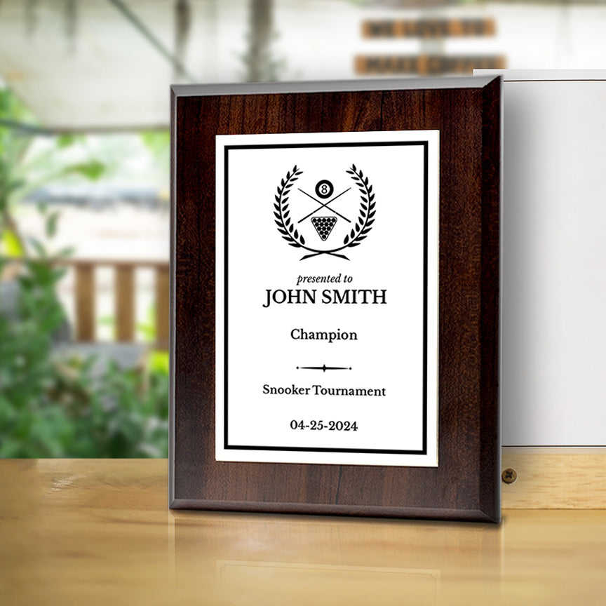 Pool or Snooker Customizable Wooden Award Plaque | Easel Mount Option | Achievement and Recognition Personalizable Plaques | Sports Award