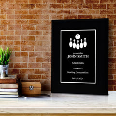 Bowling Customizable Black Frame Wooden Award Plaque | Easel Mount Option | Achievement and Recognition Personalizable Plaques