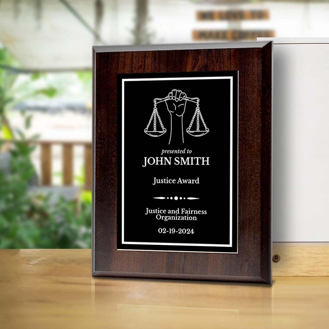 Legal and Justice Theme Custom Award Plaque |Easel Mount Option | Achievement and Service Personalizable Plaques