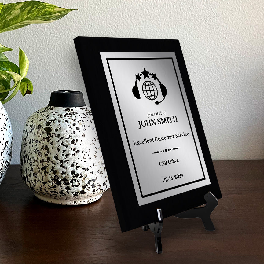 Customer Service Recognition Customizable Black Frame Award Plaque | Easel Mount Option | Achievement and Service Personalizable Plaques