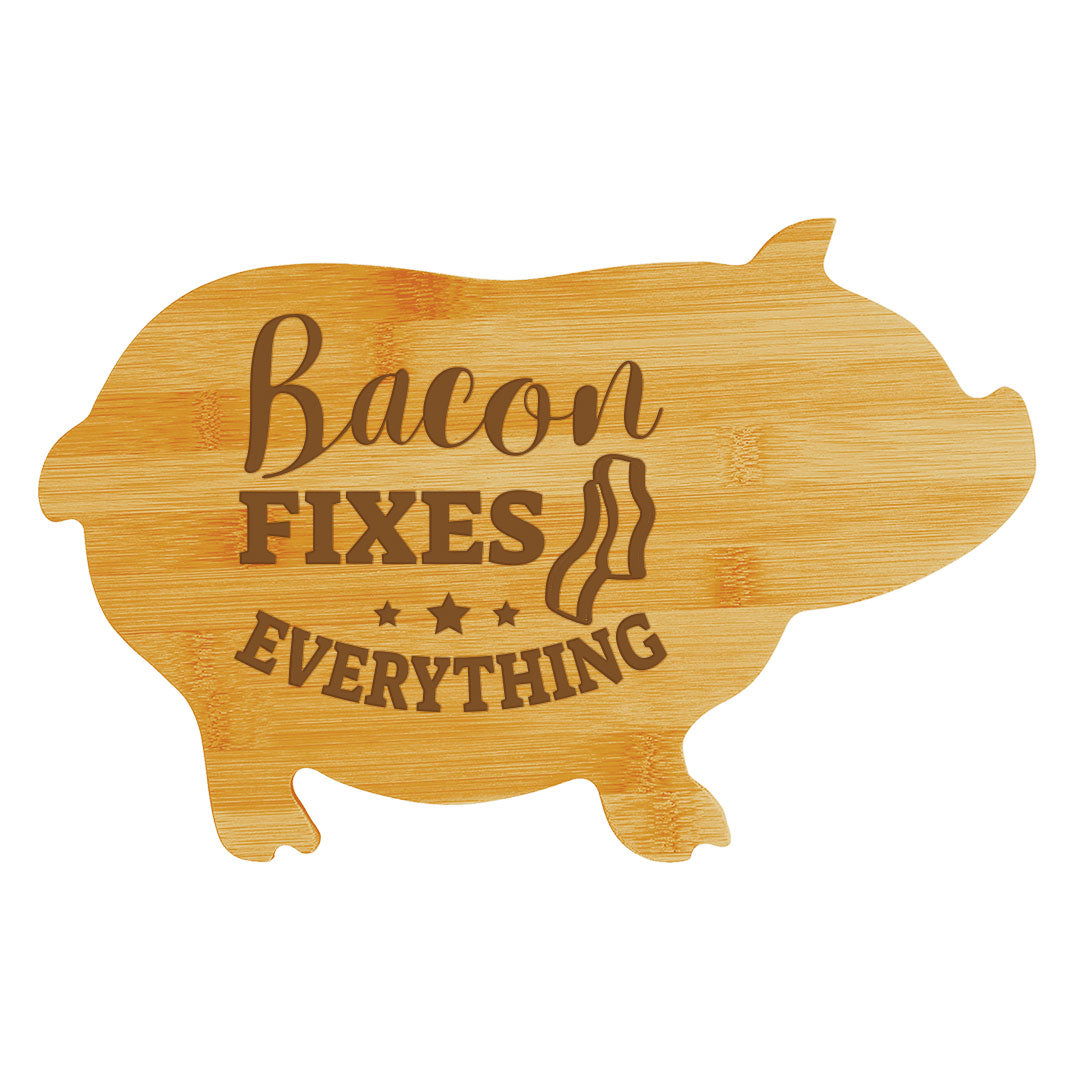 Bacon fixes everything (13.75 x 8.75") Pig Shape Cutting Board | Funny Decorative Kitchen Chopping Board