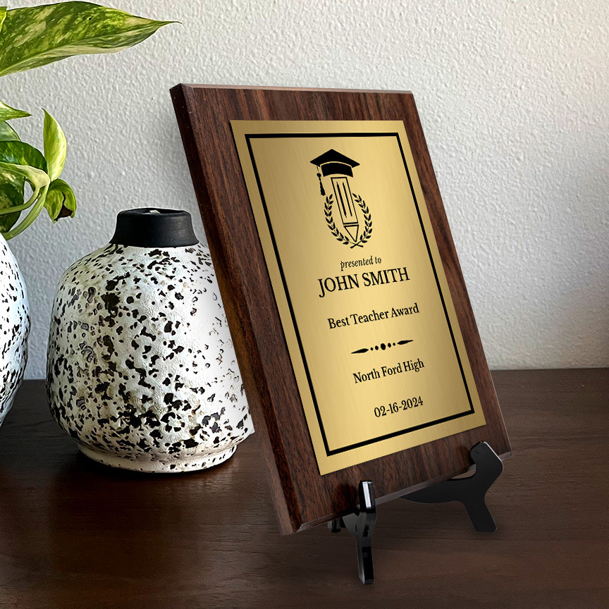 Teacher Recognition Customizable Award Plaque |Easel Mount Option | Achievement and Service Personalizable Plaques