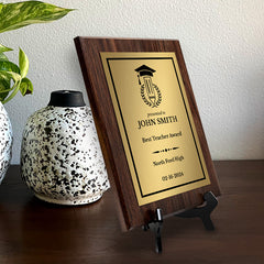 Teacher Recognition Customizable Award Plaque |Easel Mount Option | Achievement and Service Personalizable Plaques