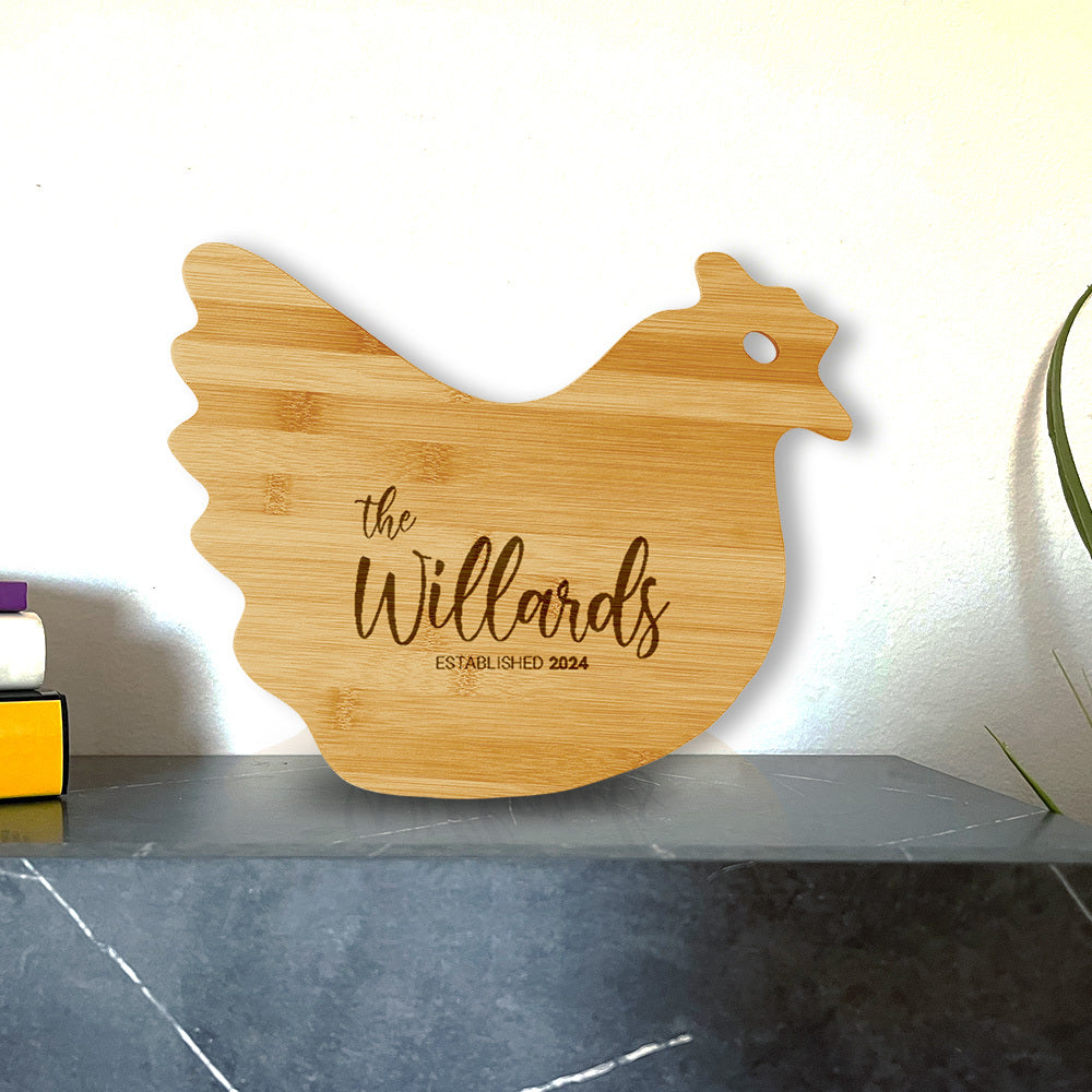 Designs ByLITA Personalized Bamboo Hen Shaped Cutting Board, Customizable Kitchen Chopping Board (9 Design Options)