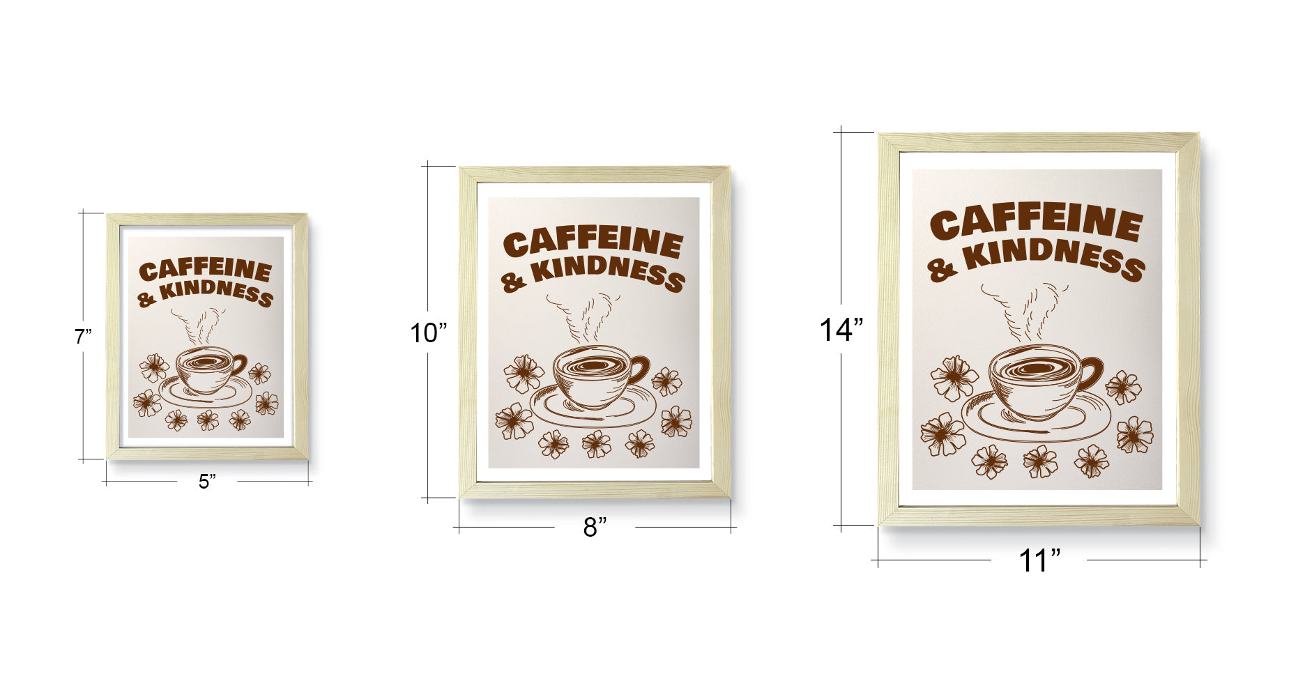 Designs ByLITA Caffeine & Kindness, Wall Print Art | Coffee Retro Kitchen Decoration