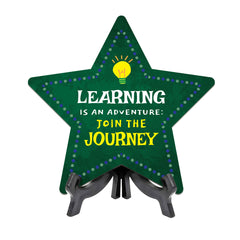 Sign ByLITA Learning is an Adventure: Join the Journey Star Table Sign with Acrylic Stand (7.5x7.5“) Development | Kindergarten Classroom Essentials | Nurture Young Minds | Fun & Educational Supplies | Easy to Read | Includes Easel Stand