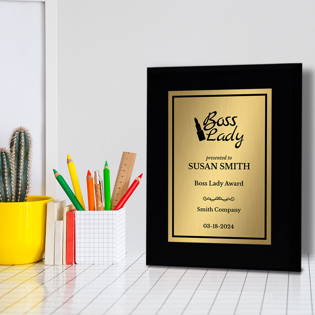 Boss Lady Customizable Black Frame Award Plaque | Easel Mount Option | Achievement and Recognition Personalizable Plaques