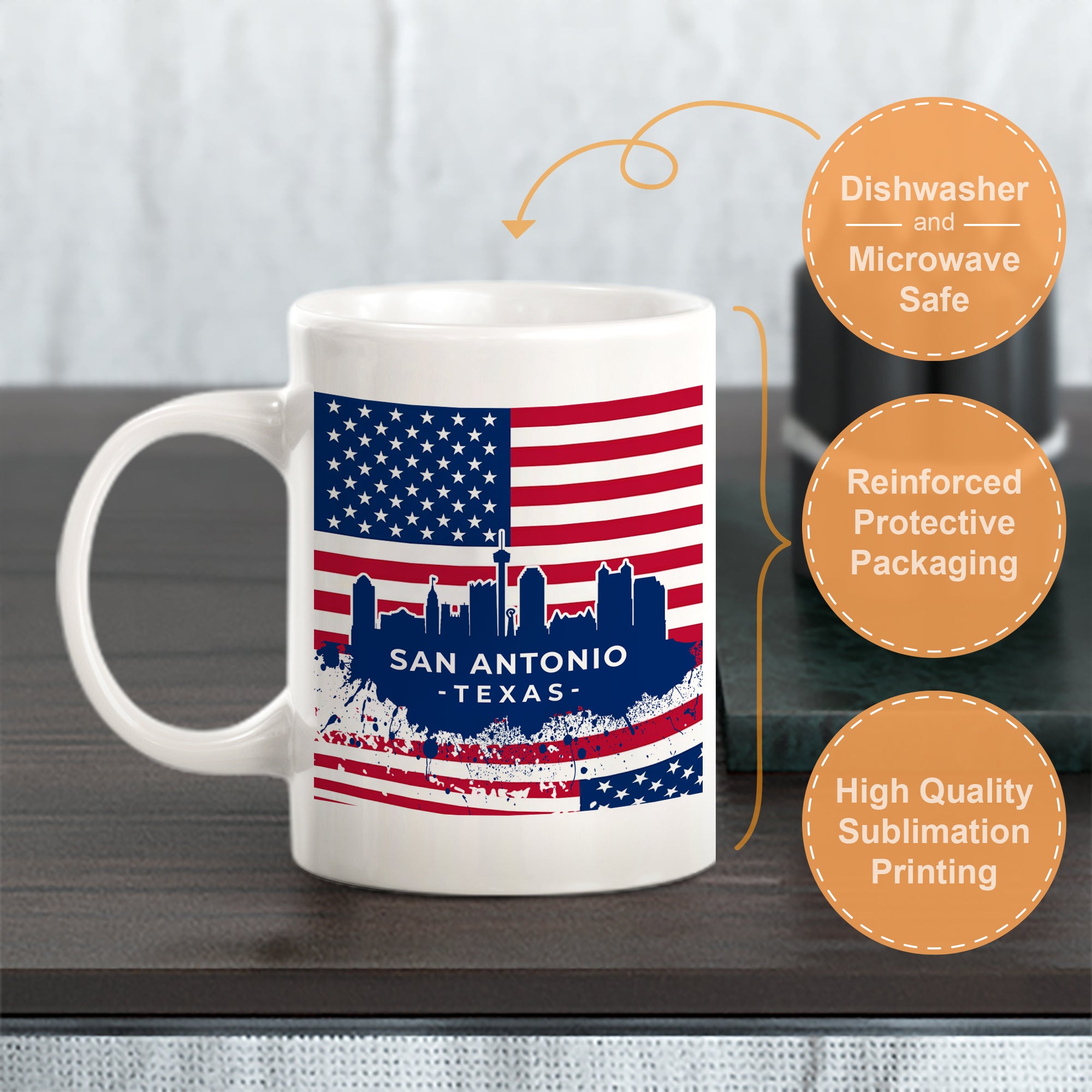 San Antonio, Texas 11oz Plastic or Ceramic Coffee Mug | Office & Home | American Pride