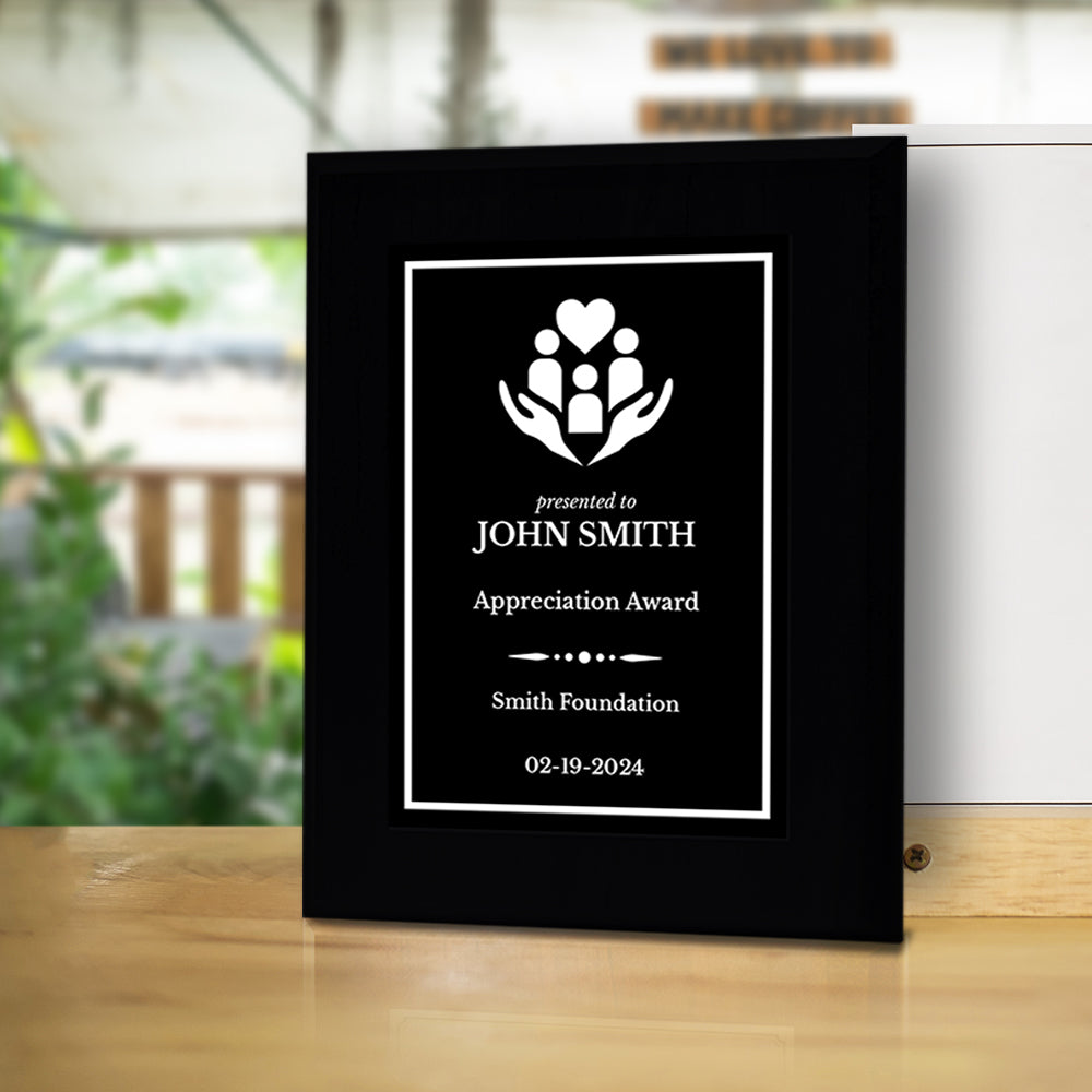 Donor and Patron Gratitude Customizable Black Frame Award Plaque | Easel Mount Option | Recognition and Service Personalizable Plaque