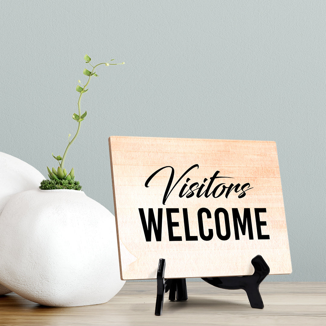 'Visitors Welcome' Table Sign with Easel Stand, 6" x 8"