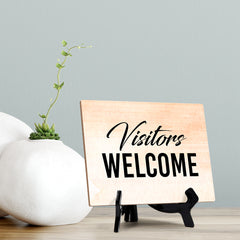 'Visitors Welcome' Table Sign with Easel Stand, 6" x 8"