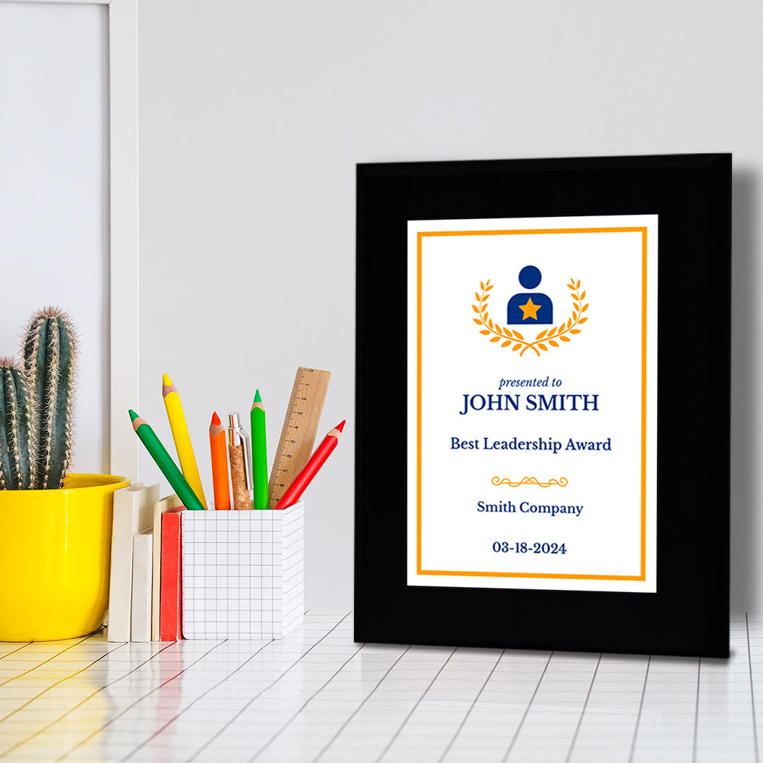 Leadership Customizable Black Frame Award Plaque | Easel Mount Option | Achievement and Recognition Personalizable Plaques