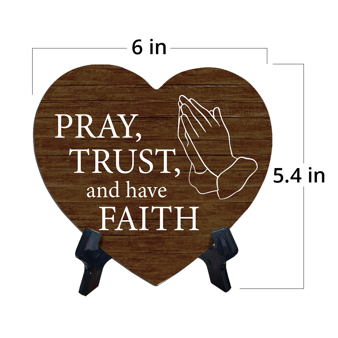 Sign ByLITA Heart Pray, trust, and have faith, Wood Color, Table Sign (6"x5")