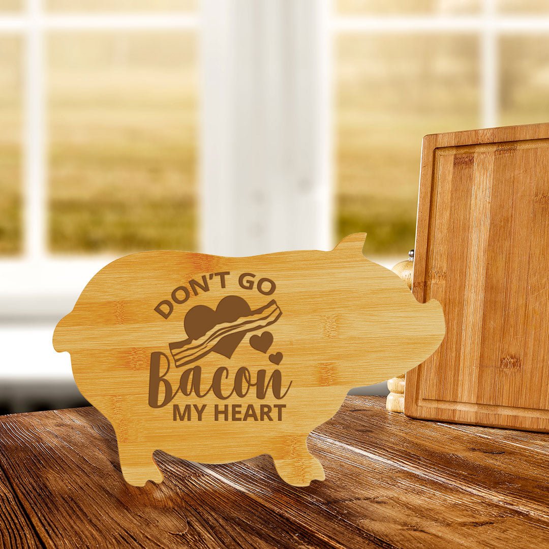 Don’t go bacon my heart (13.75 x 8.75") Pig Shape Cutting Board | Funny Decorative Kitchen Chopping Board