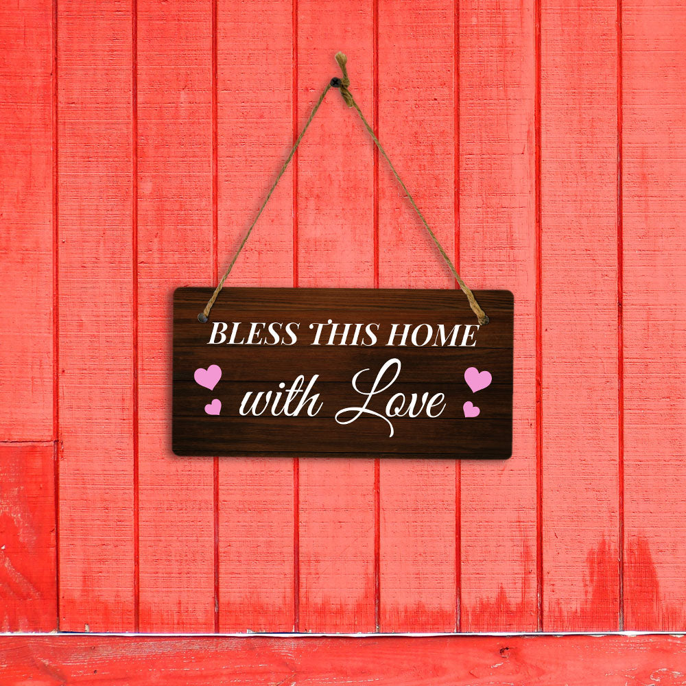 Bless This Home With Love 10x5 Hanging Plus Wall or Door Sign | Family Home Decor