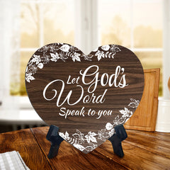 Let God's Word Speak To You Heart Shape Table Sign (6 x 5.4") | God's Grace Home Decoration