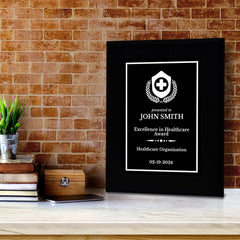 Health Professional Theme Customizable Black Frame Award Plaque | Easel Mount Option | Achievement and Service Personalizable Plaques