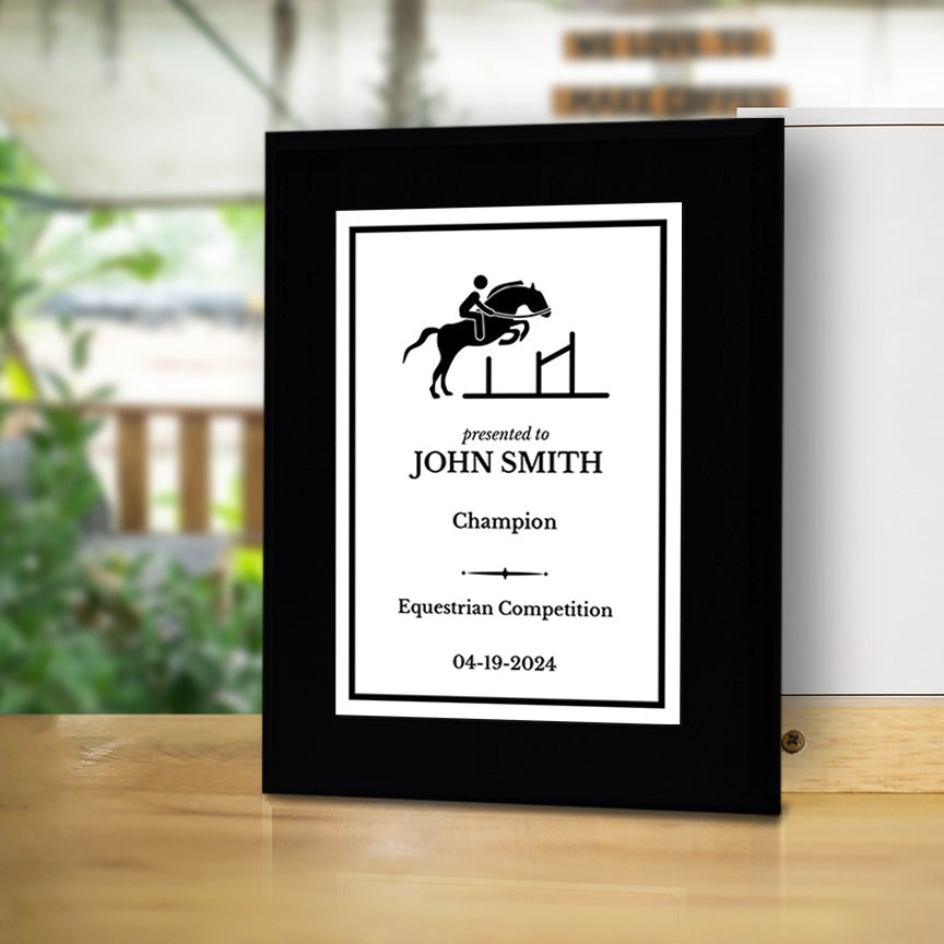 Equestrian and Horse Riding Customizable Black Frame Wooden Award Plaque | Easel Mount Option | Personalizable Plaques | Sport and Athletic Competition Award