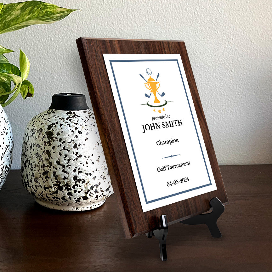 Golf Customizable Wooden Award Plaque | Easel Mount Option | Achievement and Recognition Personalizable Plaques