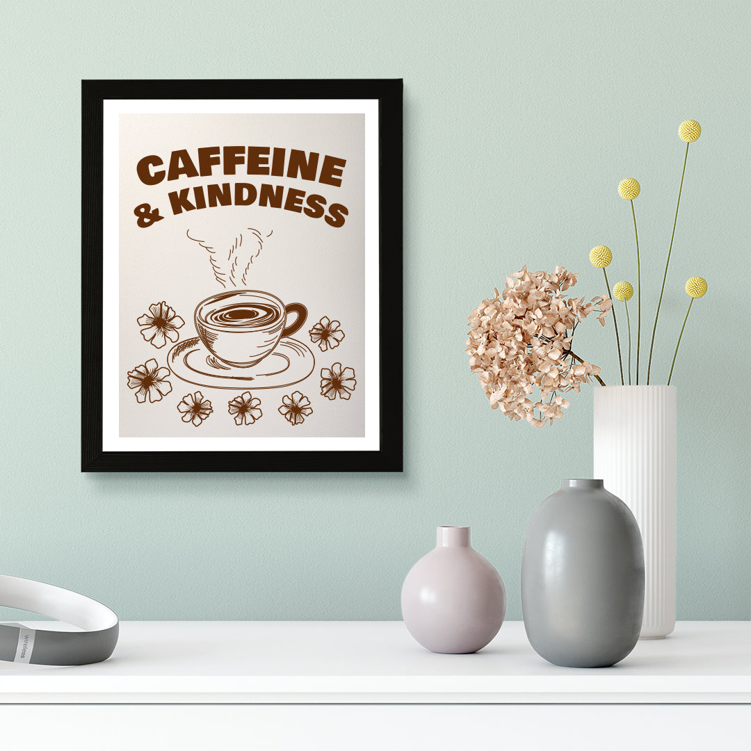 Designs ByLITA Caffeine & Kindness, Wall Print Art | Coffee Retro Kitchen Decoration