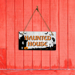 Haunted House 5x10 Hanging Plus Wall or Door Sign | Rustic Twined | Spooky Halloween Decoration