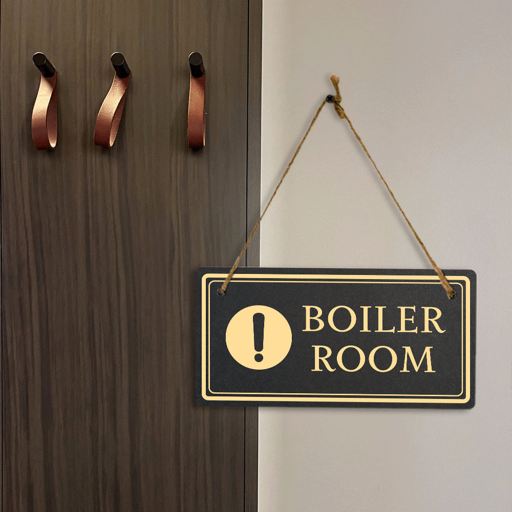 Boiler Room 5x10 Hanging Plus Wall or Door Sign | Rustic Twine | Workplace Safety Signage