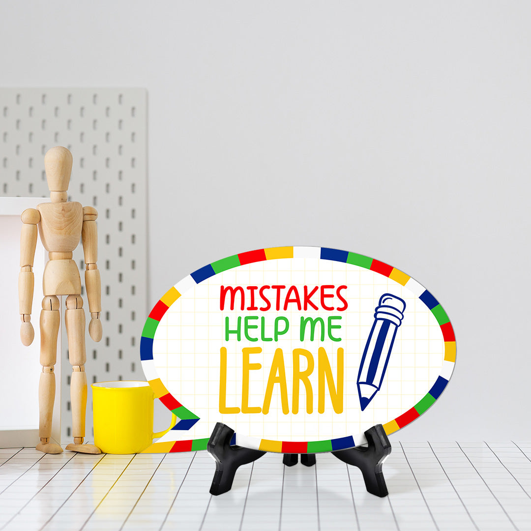 Mistakes Help Me Learn Speech Bubble Table Sign With Acrylic Stand (6” x 4”) | Kindergarten Elementary School Decoration