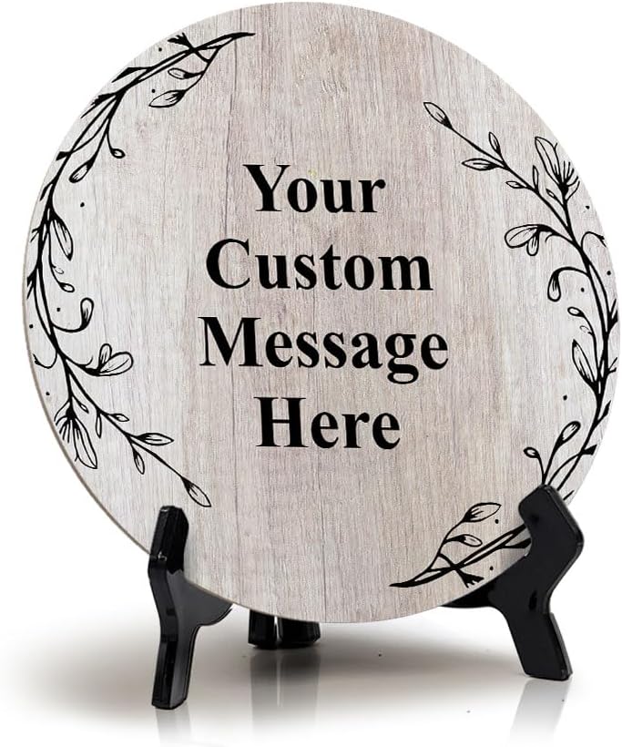 Signs ByLITA Custom Personalized Circle Table Sign (5" x 5") Wreath Designs | MDF Hardboard With Printed Wood Effect | Write Your Own Message | Design Your Sign | Motivational Messages |…