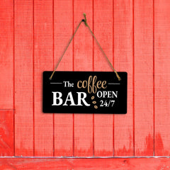 The Coffee Bar Open 24/7 5" x 10" Hanging Wall or Door Sign | Funny Coffee Home & Office Decor