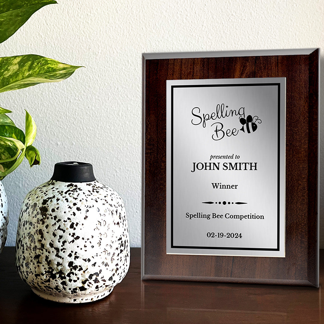 Spelling Bee Competition Custom Award Plaque |Easel Mount Option | Achievement and Recognition Personalizable Plaques