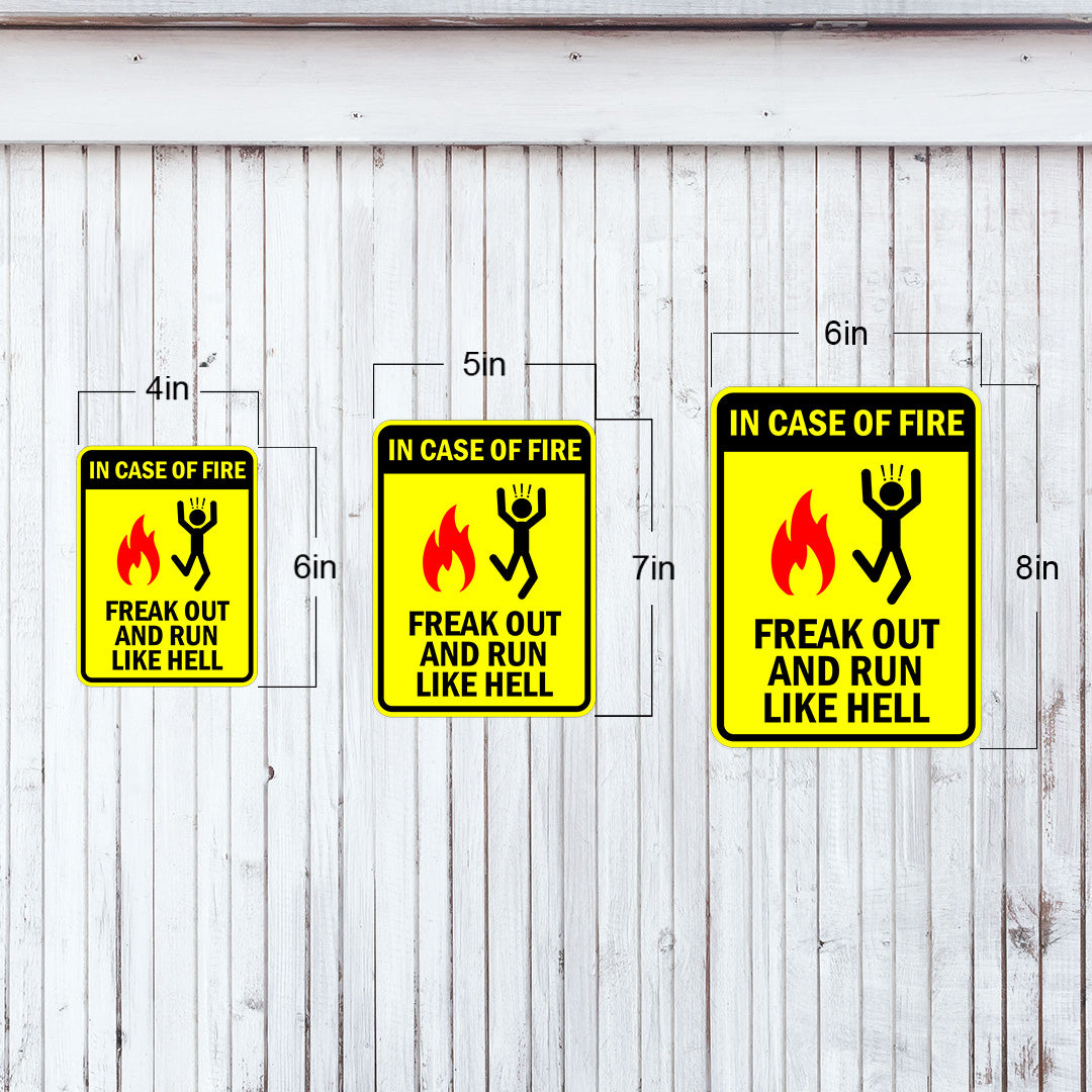 Portrait Round Plus In Case Of Fire Freak Out And Run Like Hell Door or Wall Sign | Funny Warning Sign For a Room