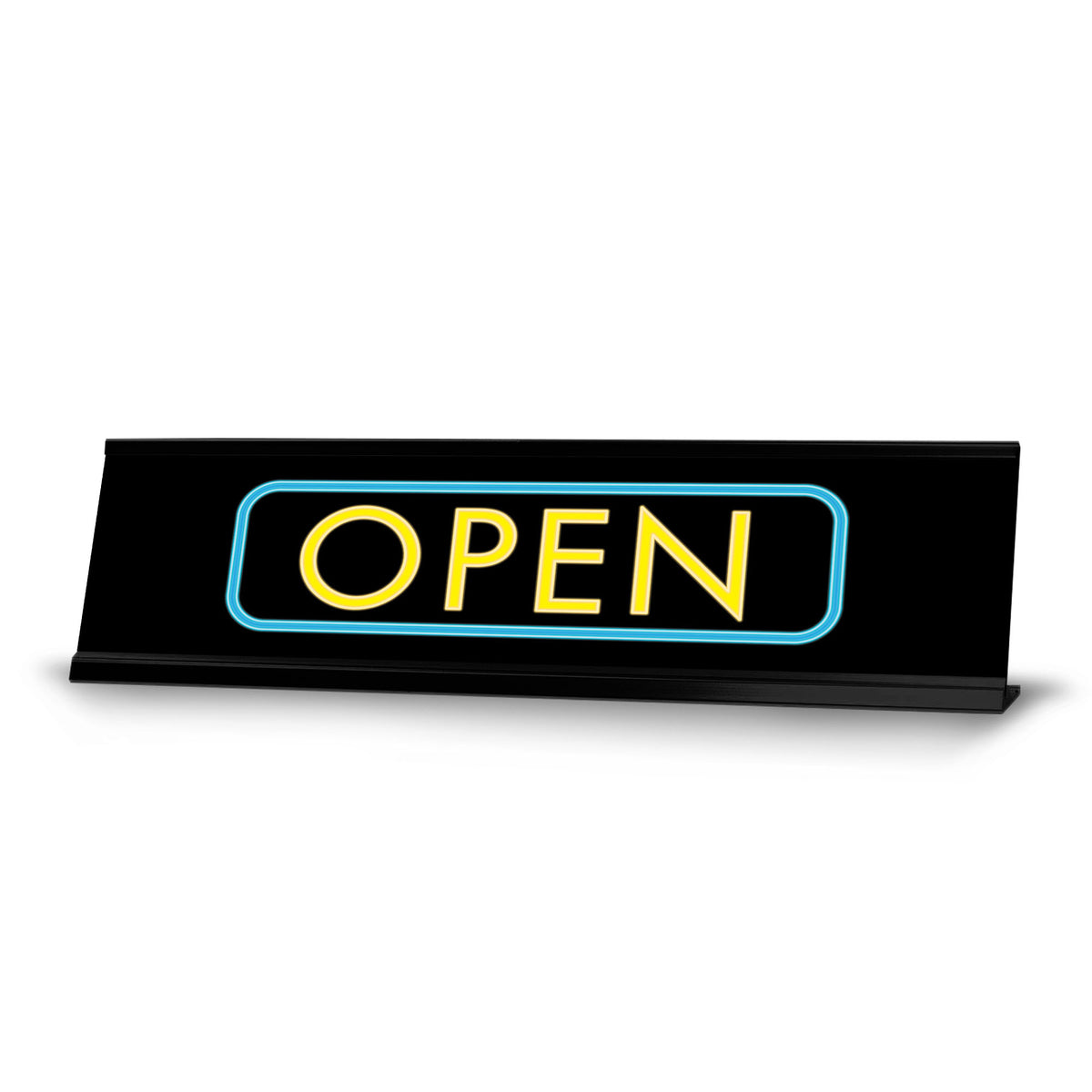 Open, Black Frame, Desk Sign (2x8")