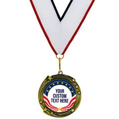 Gold Star Custom Personalized Stars Design Medal | Choice of Ribbon | USA Flag Personalized Award