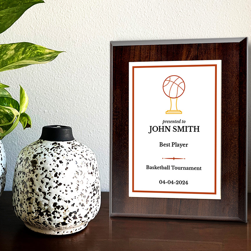 Basketball Customizable Wooden Award Plaque | Easel Mount Option | Achievement and Recognition Personalizable Plaques