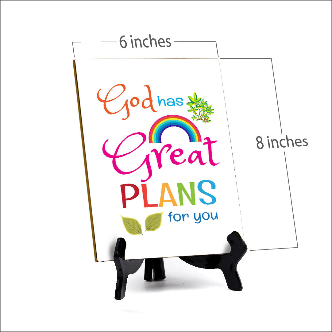 God Has Great Plans For You Table Sign with Acrylic Stand (6x8“) | Classroom & Home Decor