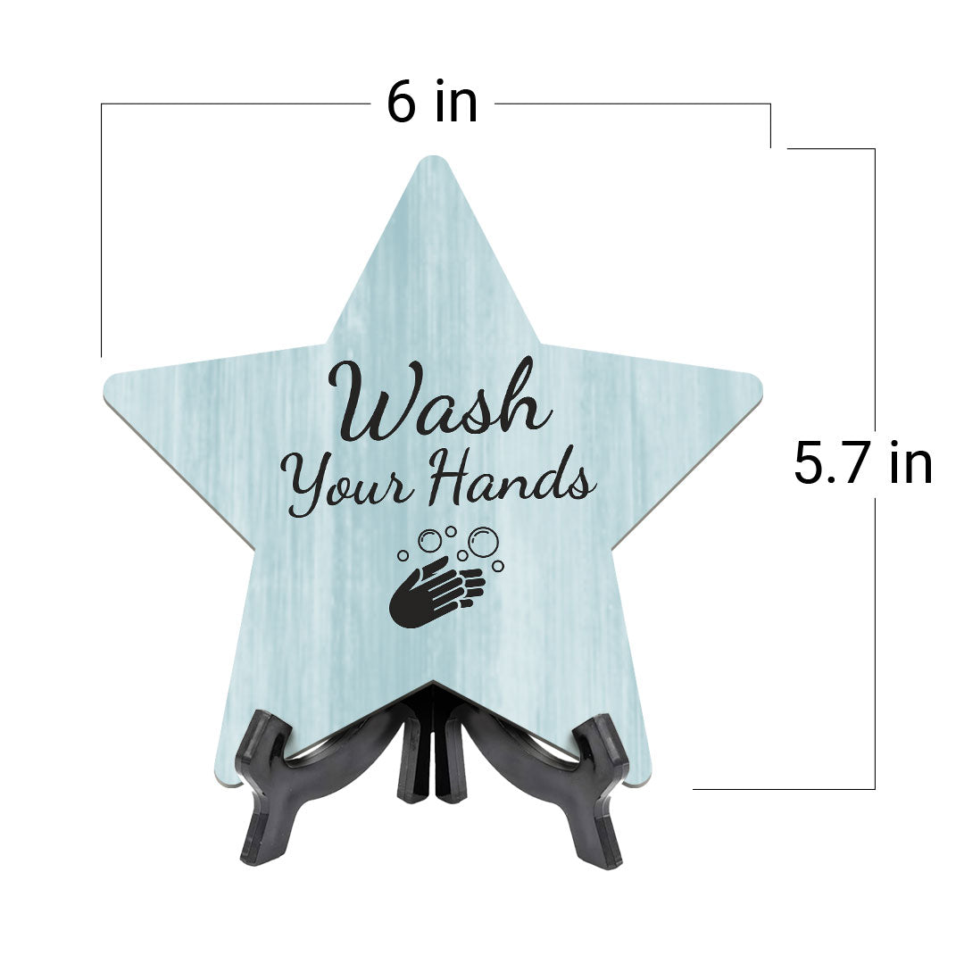 Sign ByLITA Wash Your Hands, Wood Color, Star Table Sign (6"x5")