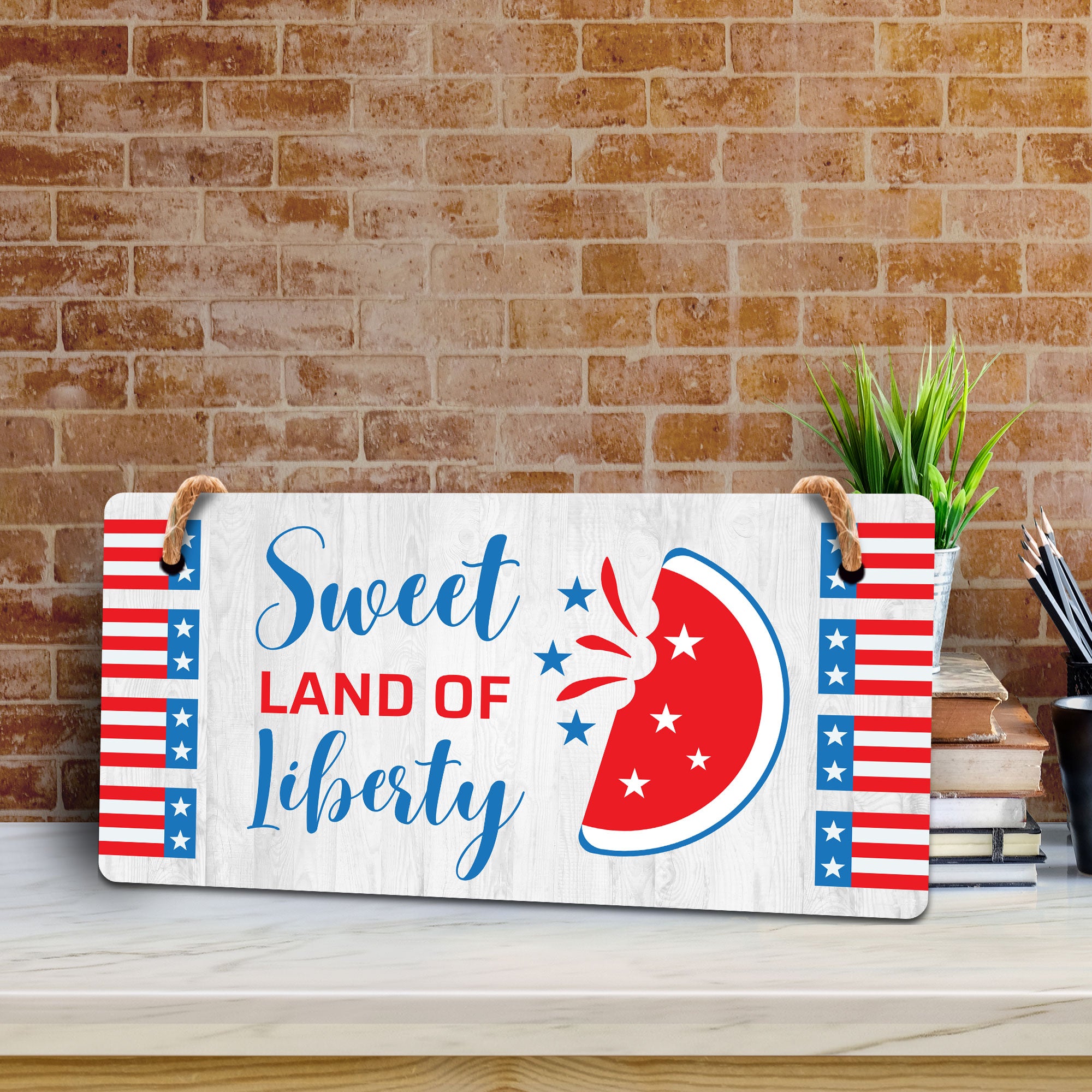 Sweet Land Of Liberty 5x10 Hanging Plus Wall or Door Sign | American Pride