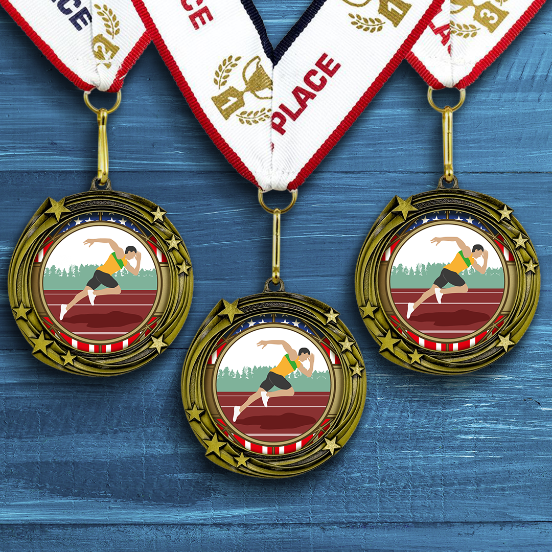 All Quality Stars Design Track and Field Medal ( male) - 1st, 2nd, 3rd Place