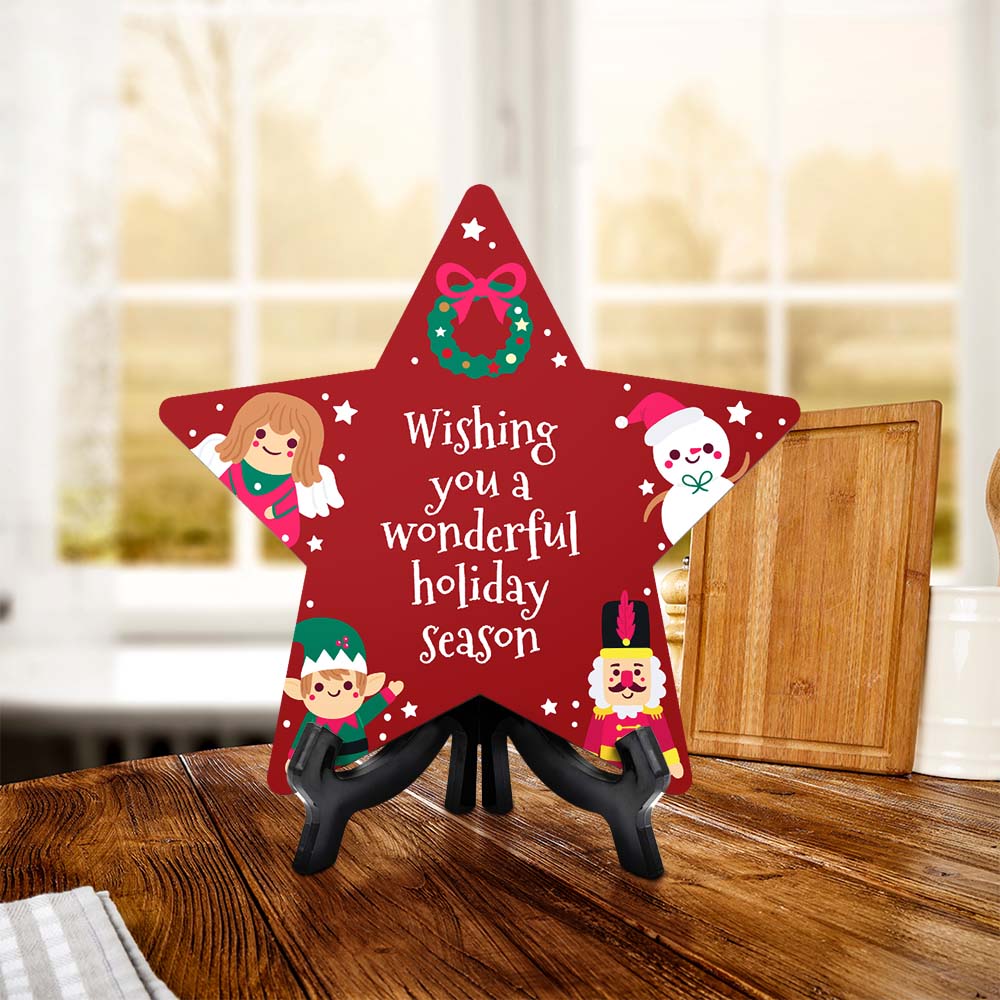 Customizable Christmas Star Shape Table Sign With Acrylic Stand (6” x 5.75”) | Holiday Indoor Decoration