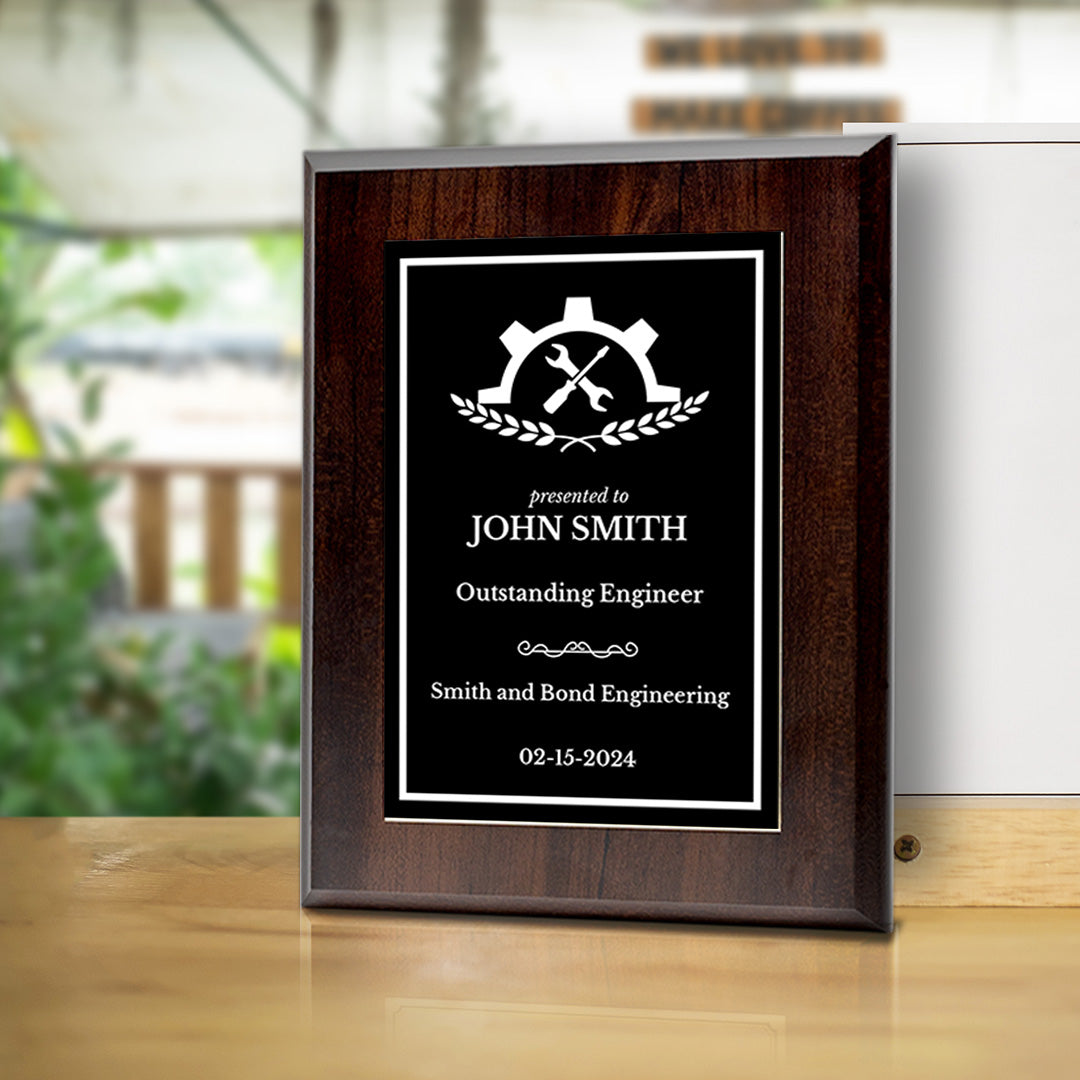 Engineering and Mechanics Theme Customizable Award Plaque |Easel Mount Option | Recognition of Achievement and Service Personalizable Plaques