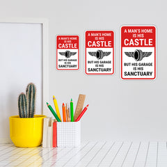 Portrait Round Plus A Man's Home Is His Castle But His Garage Is His Sanctuary Wall or Door Sign | Easy Installation | Funny Novelty Imitation Warning Signs