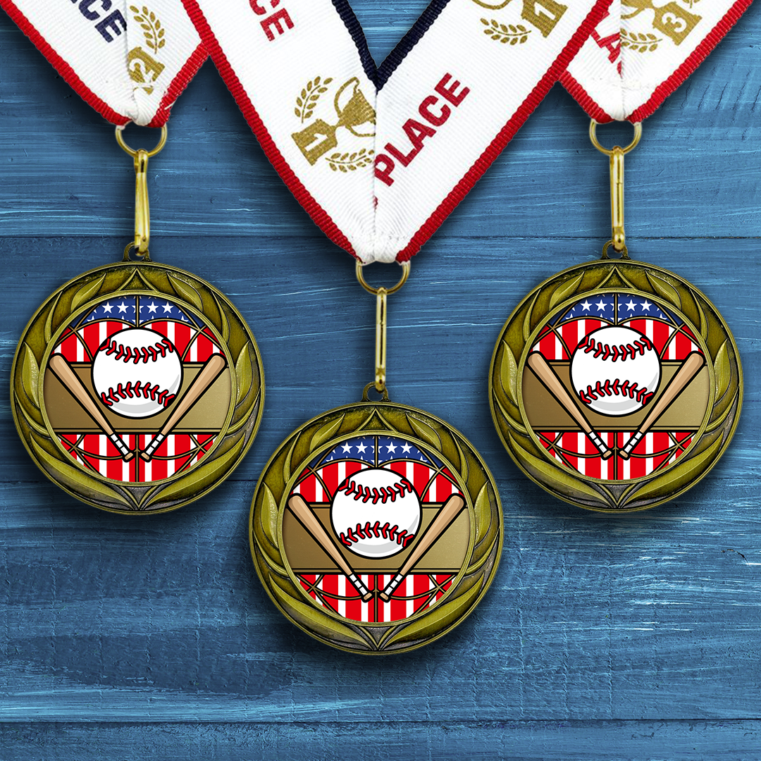 All Quality Baseball Softball Wreath Design Medal - 1st, 2nd, 3rd Place