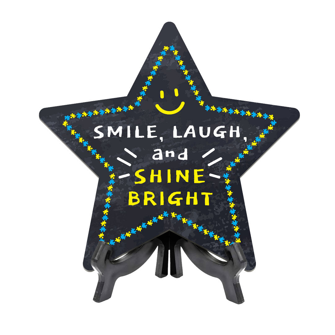 Signs ByLITA Smile, Laugh, and Shine Bright Star Table Sign with Acrylic Stand (7.5x7.5“) Development | Kindergarten Classroom Essentials | Nurture Young Minds | Fun & Educational Supplies | Easy to Read | Includes Easel Stand