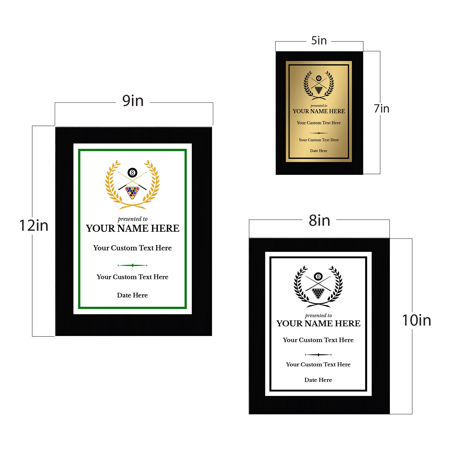 Pool or Snooker Customizable Black Frame Wooden Award Plaque | Easel Mount Option | Achievement and Recognition Personalizable Plaques | Sports Award