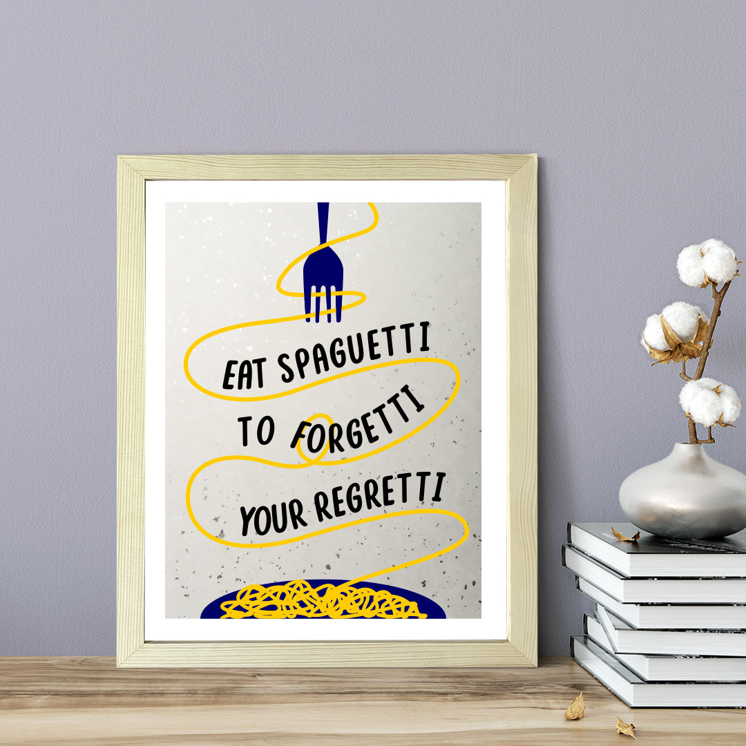 Designs ByLITA Eat Spaghetti To Forgetti Your Regretti, Wall Print Art | Retro Kitchen Decoration